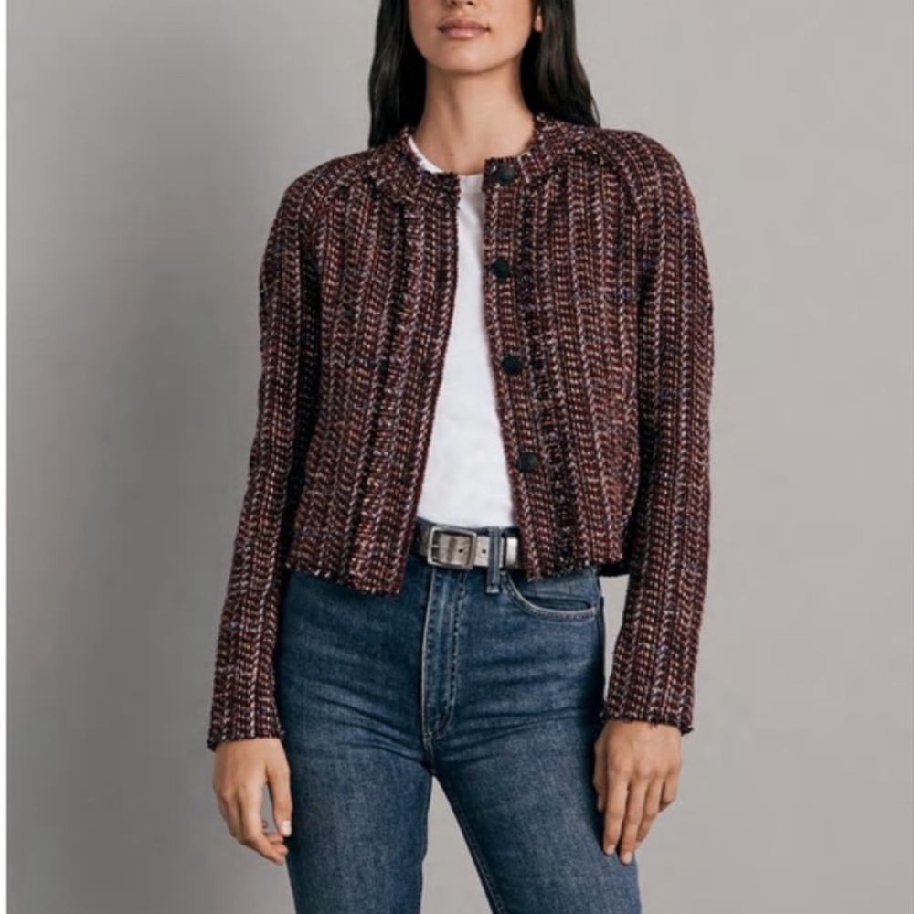 NWT Rag & Bone Marisa Multicolor Tweed Fringe Cropped Jacket Size 8